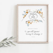 Paar Hart Vorm Handen Bloemen Lijn Kunst Poster