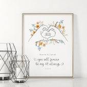 Paar Hart Vorm Handen Bloemen Lijn Kunst Poster