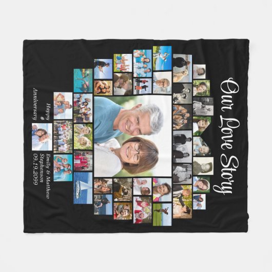 Paar Hartvorm 40 foto's Ons liefdesverhaal Fleece Deken (Voorkant (Horizontaal))