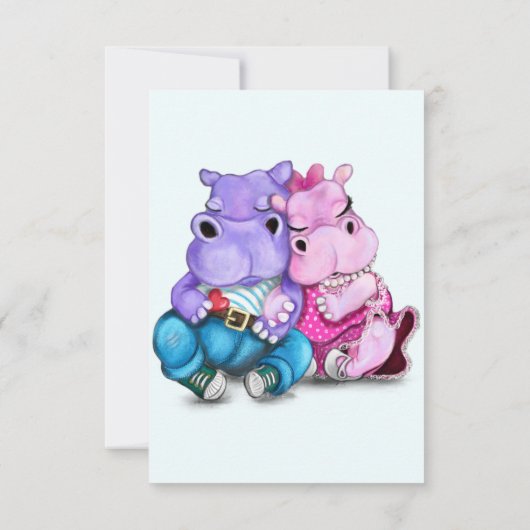 Paar Hippo Liefde Valentijnsdag Kaart - Grappig (Achterkant)