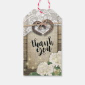 Paar Hoefijzer Hart Lace Hydrangea Wood Weddenscha Cadeaulabel (Achterkant)