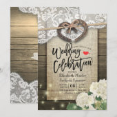 Paar Hoefijzer Hart Lace Hydrangea Wood Weddenscha Kaart (Voorkant / Achterkant)