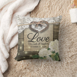 Paar Hoefijzer Hart Lace Hydrangea Wood Weddenscha Kussen