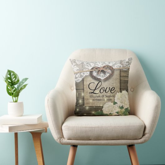 Paar Hoefijzer Hart Lace Hydrangea Wood Weddenscha Kussen (Stoel)