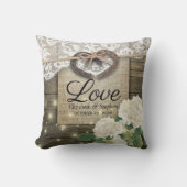 Paar Hoefijzer Hart Lace Hydrangea Wood Weddenscha Kussen (Voorkant)