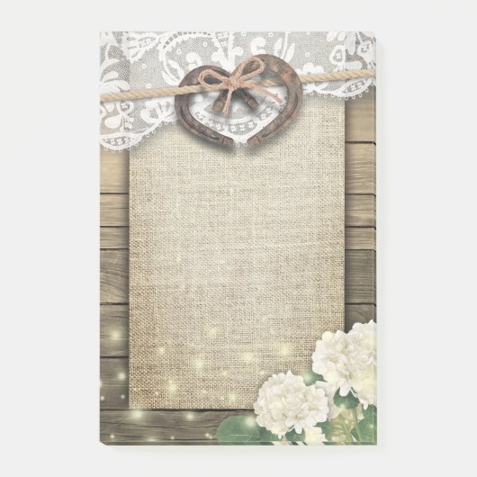 Paar Hoefijzer Hart Lace Hydrangea Wood Weddenscha Post-it® Notes (Voorkant)