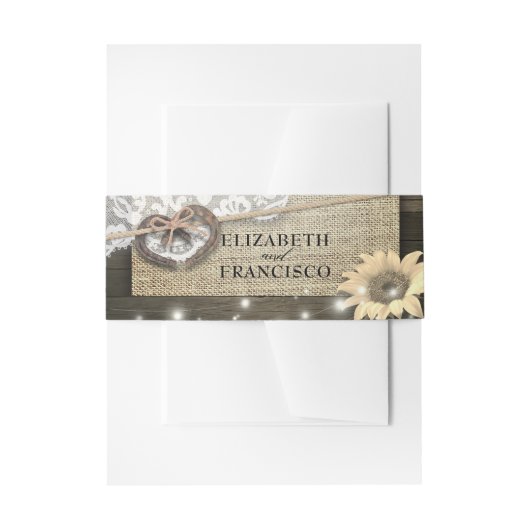 Paar Hoefijzer Heart Lace Sunflower Wood Weddensch Uitnodigingen Wikkel (Voorkant Voorbeeld)