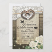 Paar Hoefijzer Heart Lace Wood Hydrangea Weddensch Kaart (Voorkant)