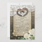 Paar Hoefijzer Heart Lace Wood Hydrangea Weddensch Kaart (Voorkant)