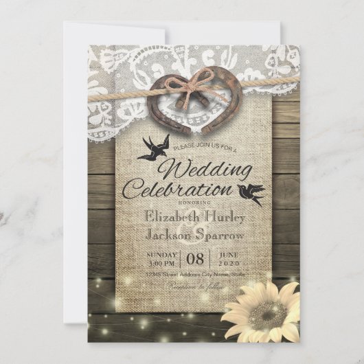 Paar Hoefijzer Heart Lace Wood Zonnebloem Weduwsch Kaart (Voorkant)