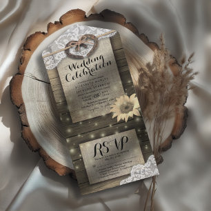 Paar Hoefijzers Lace Wood Sunflower Weddenschap RS All In One Uitnodiging