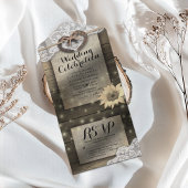 Paar Hoefijzers Lace Wood Sunflower Weddenschap RS All In One Uitnodiging