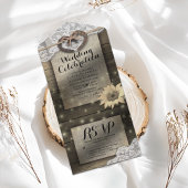 Paar Hoefijzers Lace Wood Sunflower Weddenschap RS All In One Uitnodiging