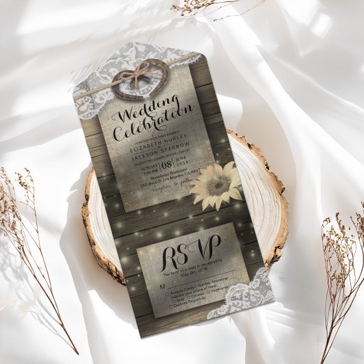 Paar Hoefijzers Lace Wood Sunflower Weddenschap RS All In One Uitnodiging