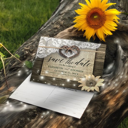 Paar Hoefijzers Zonnebloem Hout Weduwsdatum Briefkaart