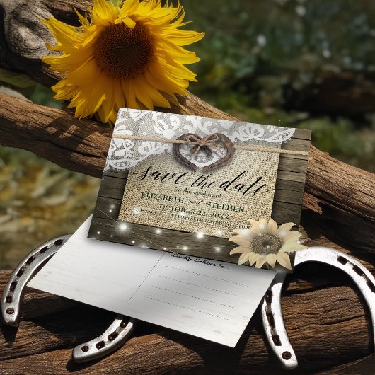 Paar Hoefijzers Zonnebloem Hout Weduwsdatum Briefkaart