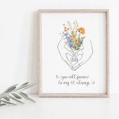 Paar Holding Handen Hart Vorm Bloemen Lijn Kunst Poster