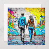 Paar Holding Handen Stedelijke Graffiti Art (Voorkant / Achterkant)