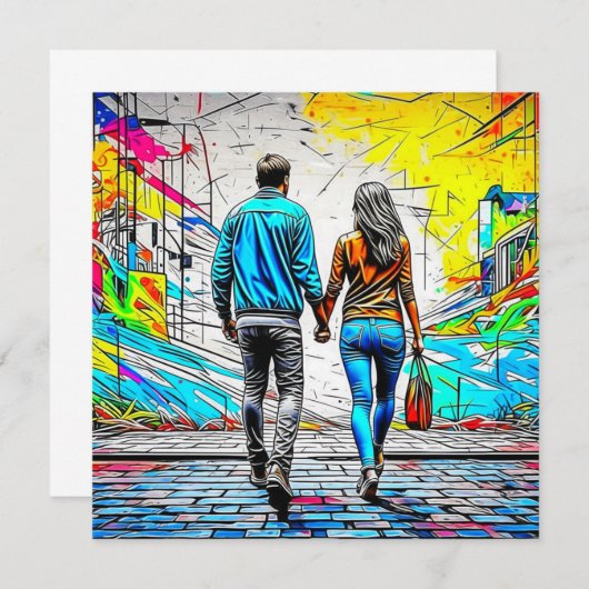 Paar Holding Handen Stedelijke Graffiti Art (Voorkant / Achterkant)