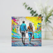 Paar Holding Handen Stedelijke Graffiti Art (Staand voorkant)