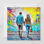 Paar Holding Handen Stedelijke Graffiti Art (Voorkant)