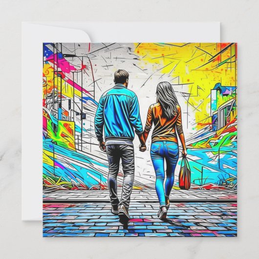 Paar Holding Handen Stedelijke Graffiti Art (Voorkant)