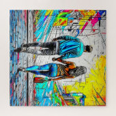 Paar Holding Handen Stedelijke Graffiti Art Legpuzzel (Horizontaal)