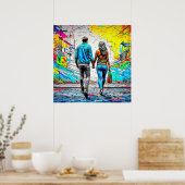 Paar Holding Handen Stedelijke Graffiti Art Poster (Keuken)