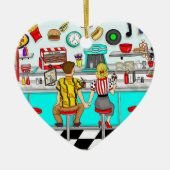 Paar Holding Hands uit 1950 op Diner Kerstmis Keramisch Ornament (Voorkant)