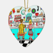 Paar Holding Hands uit 1950 op Diner Kerstmis Keramisch Ornament (Links)