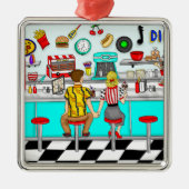 Paar Holding Hands uit 1950 op Diner Kerstmis Metalen Ornament (Voorkant)