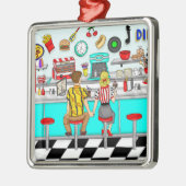 Paar Holding Hands uit 1950 op Diner Kerstmis Metalen Ornament (Links)