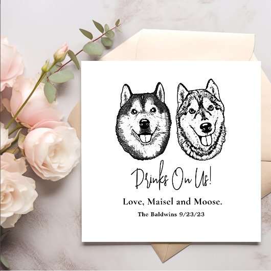 Paar Hond Hand Tekening Gepersonaliseerde Drinken  Servet