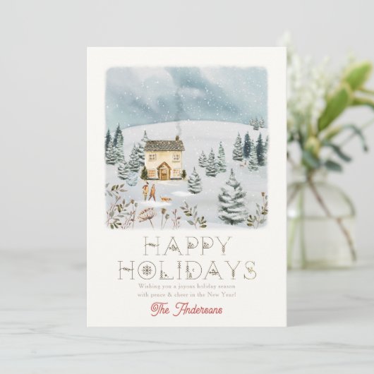 Paar Hond Snowy Hill Winterscape Kerstmis Feestdagenkaart (Staand voorkant)