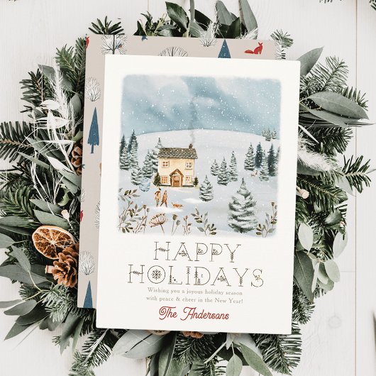 Paar Hond Snowy Hill Winterscape Kerstmis Feestdagenkaart