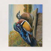 Paar houten eenden op nestkastschilderij, vs 2 legpuzzel (Verticaal)