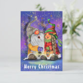 Paar Hugged Gnomen die vrolijk kerstlied zingen (Staand voorkant)