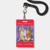 Paar Hugged Gnomen die vrolijk kerstlied zingen Badge (Achterkant met lanyard)