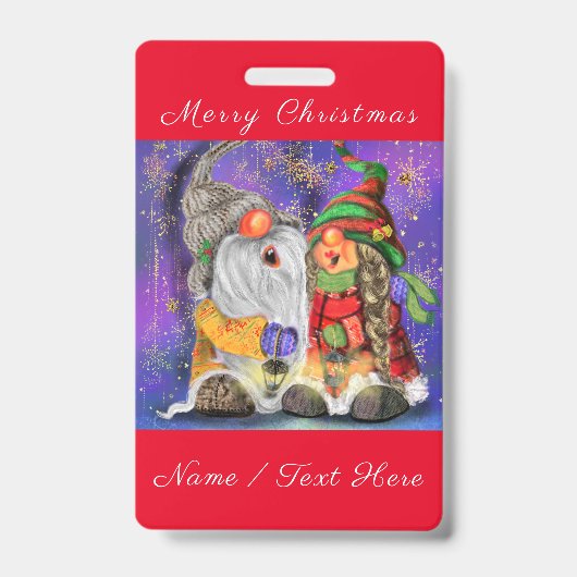 Paar Hugged Gnomen die vrolijk kerstlied zingen Badge (Voorzijde)