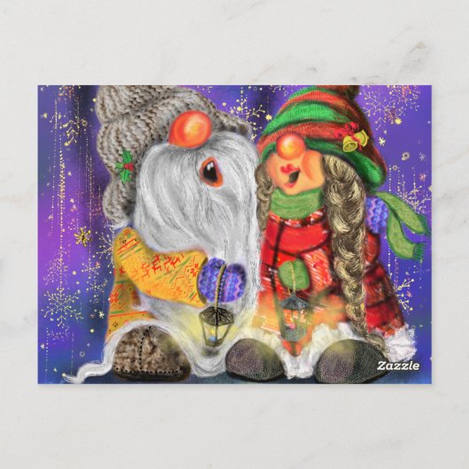 Paar Hugged Gnomen die vrolijk kerstlied zingen Briefkaart (Achterkant)