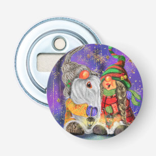 Paar Hugged Gnomen die vrolijk kerstlied zingen Button Flesopener