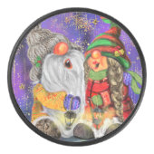 Paar Hugged Gnomen die vrolijk kerstlied zingen Hockey Puck (Voorkant)