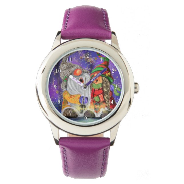 Paar Hugged Gnomen die vrolijk kerstlied zingen Horloge (Voorkant)
