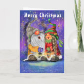 Paar Hugged Gnomen die vrolijk kerstlied zingen Kaart (Achterkant)