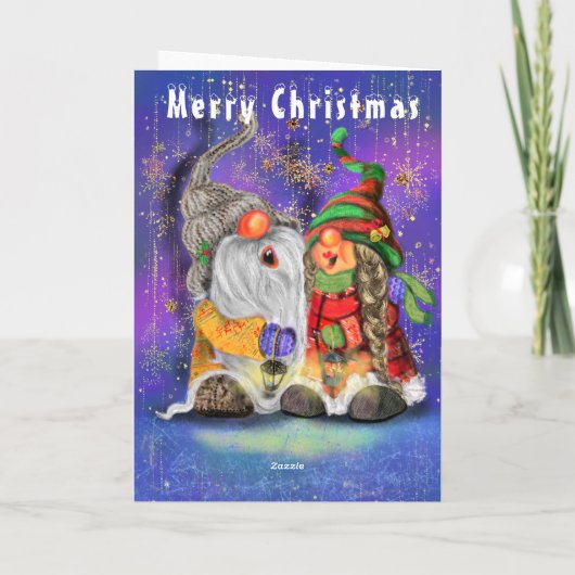 Paar Hugged Gnomen die vrolijk kerstlied zingen Kaart (Achterkant)