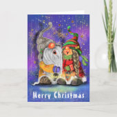 Paar Hugged Gnomen die vrolijk kerstlied zingen Kaart (Voorkant)