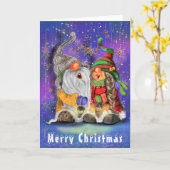 Paar Hugged Gnomen die vrolijk kerstlied zingen Kaart (Gele Bloem)