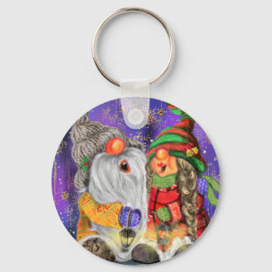 Paar Hugged Gnomen die vrolijk kerstlied zingen Sleutelhanger