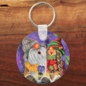 Paar Hugged Gnomen die vrolijk kerstlied zingen Sleutelhanger (Voorkant)