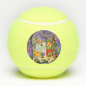 Paar Hugged Gnomen die vrolijk kerstlied zingen Tennisballen (Achterkant)